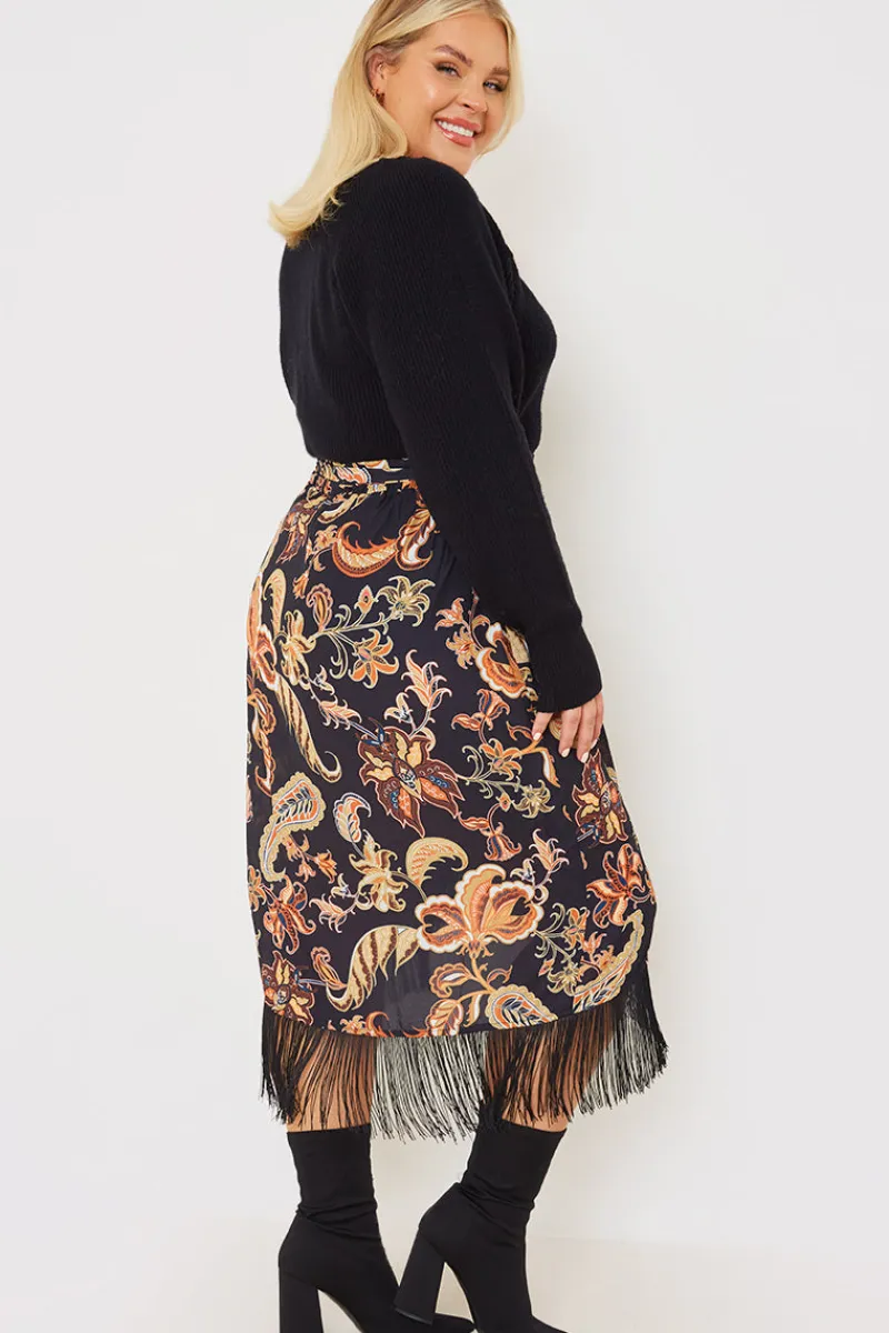 Paisley Print Wrap Midi Skirt|In the Style Online
