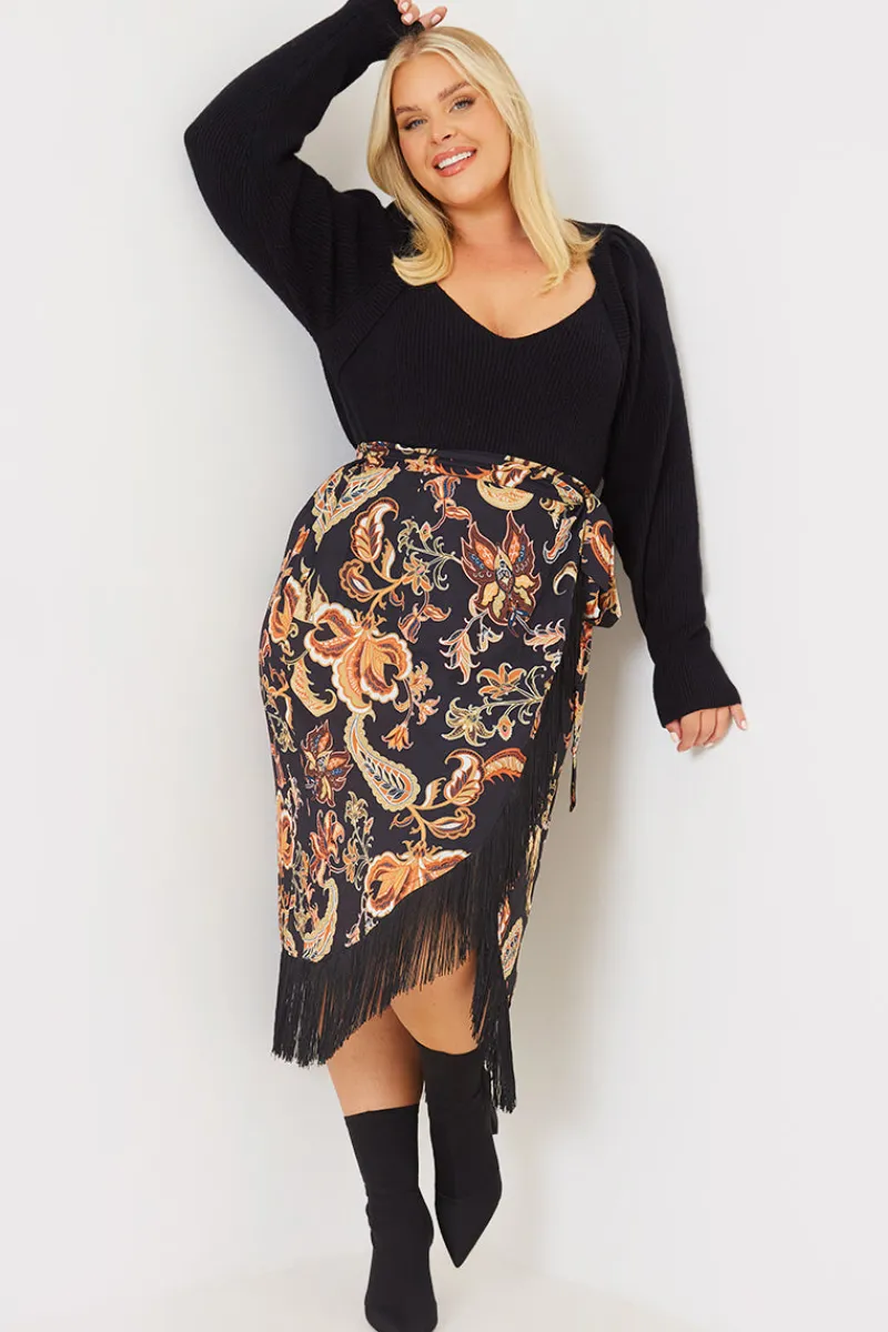 Paisley Print Wrap Midi Skirt|In the Style Online
