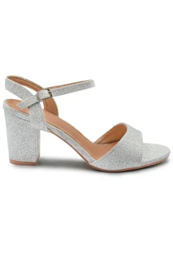 PAITYN BUCKLE UP LOW BLOCK HEEL SANDAL IN MOON SILVER GLITTER|Where's That From Discount
