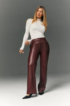 Perfect Sculpting High Waisted Leather Look Straight Leg Trouser|In The Style Hot