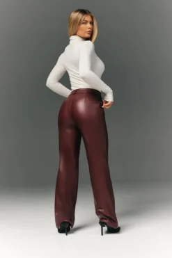Perfect Sculpting High Waisted Leather Look Straight Leg Trouser|In The Style Hot