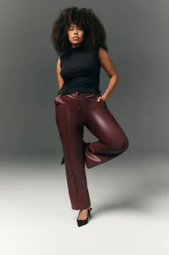 Perfect Sculpting High Waisted Leather Look Straight Leg Trouser|In The Style Hot