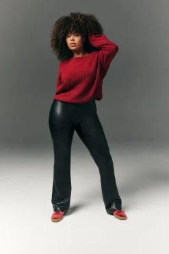 Perfect Sculpting High Waisted Leather Look Flare|In The Style