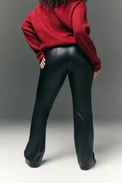 Perfect Sculpting High Waisted Leather Look Flare|In The Style