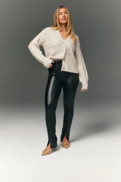 Perfect Sculpting High Waisted Leather Look Zip Front Legging|In The Style Discount