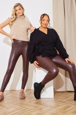 Perfect Sculpting High Waisted Leather Look Leggings|In The Style Hot