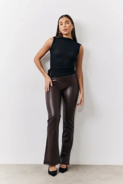 Perfect Sculpting High Waisted Leather Look Flare|In The Style Clearance