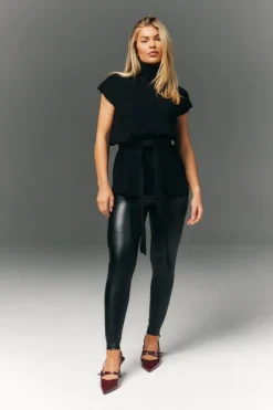 Perfect Sculpting High Waisted Leather Look Leggings With Back Pocket|In The Style Discount