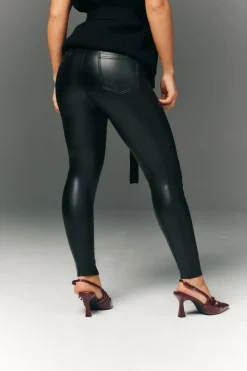 Perfect Sculpting High Waisted Leather Look Leggings With Back Pocket|In The Style Discount