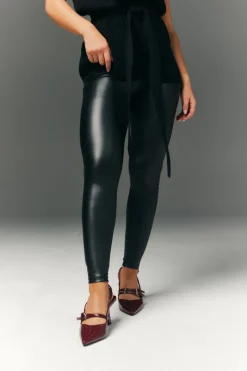 Perfect Sculpting High Waisted Leather Look Leggings With Back Pocket|In The Style Discount