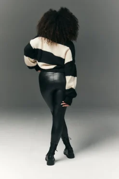 Perfect Sculpting High Waisted Leather Look Leggings With Back Pocket|In The Style Discount