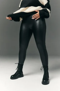 Perfect Sculpting High Waisted Leather Look Leggings With Back Pocket|In The Style Discount