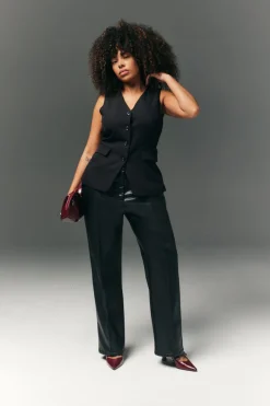 Perfect Sculpting High Waisted Leather Look Straight Leg Trouser|In The Style Discount