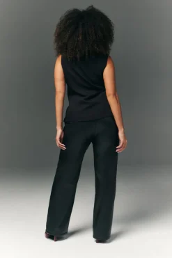 Perfect Sculpting High Waisted Leather Look Straight Leg Trouser|In The Style Discount
