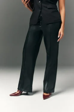 Perfect Sculpting High Waisted Leather Look Straight Leg Trouser|In The Style Discount