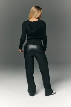 Perfect Sculpting High Waisted Leather Look Straight Leg Trouser|In The Style Discount