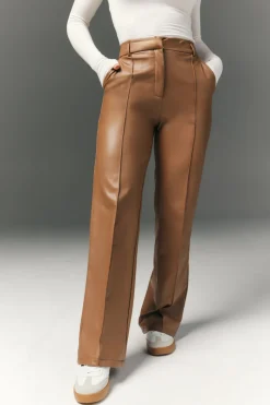 Perfect Sculpting High Waisted Leather Look Straight Leg Trouser|In The Style