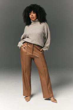 Perfect Sculpting High Waisted Leather Look Straight Leg Trouser|In The Style