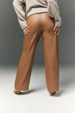 Perfect Sculpting High Waisted Leather Look Straight Leg Trouser|In The Style