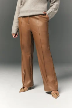 Perfect Sculpting High Waisted Leather Look Straight Leg Trouser|In The Style