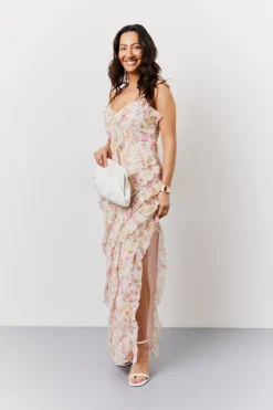 Pink Floral Frill Detail Maxi Dress|In The Style Hot
