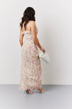 Pink Floral Frill Detail Maxi Dress|In The Style Hot