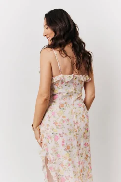 Pink Floral Frill Detail Maxi Dress|In The Style Hot