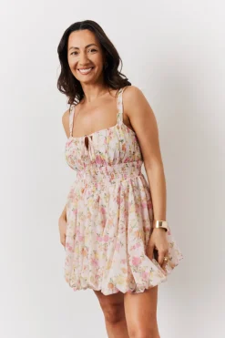 Pink Floral Milkmaid Bubble Hem Mini Dress|In The Style Sale