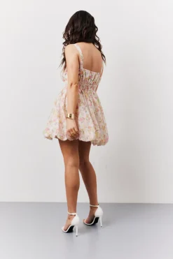 Pink Floral Milkmaid Bubble Hem Mini Dress|In The Style Sale