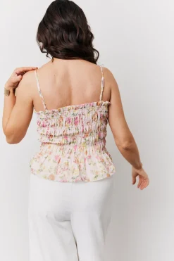 Pink Floral Print Shirred Cami Top|In The Style Outlet