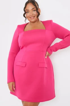 Square Neck Long Sleeve Structured Mini Dress|In the Style Hot