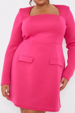 Square Neck Long Sleeve Structured Mini Dress|In the Style Hot