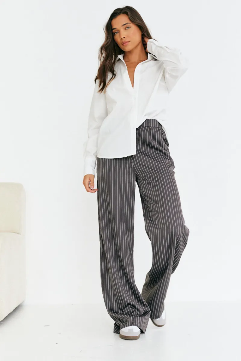 Pinstripe Relaxed Wide Leg Trouser|In The Style Sale