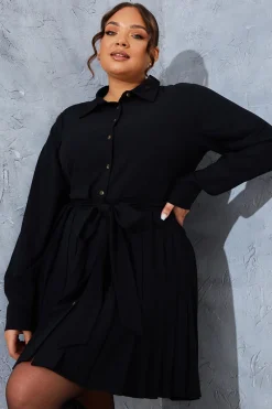 Pleated Shirt Dress|In the Style Hot