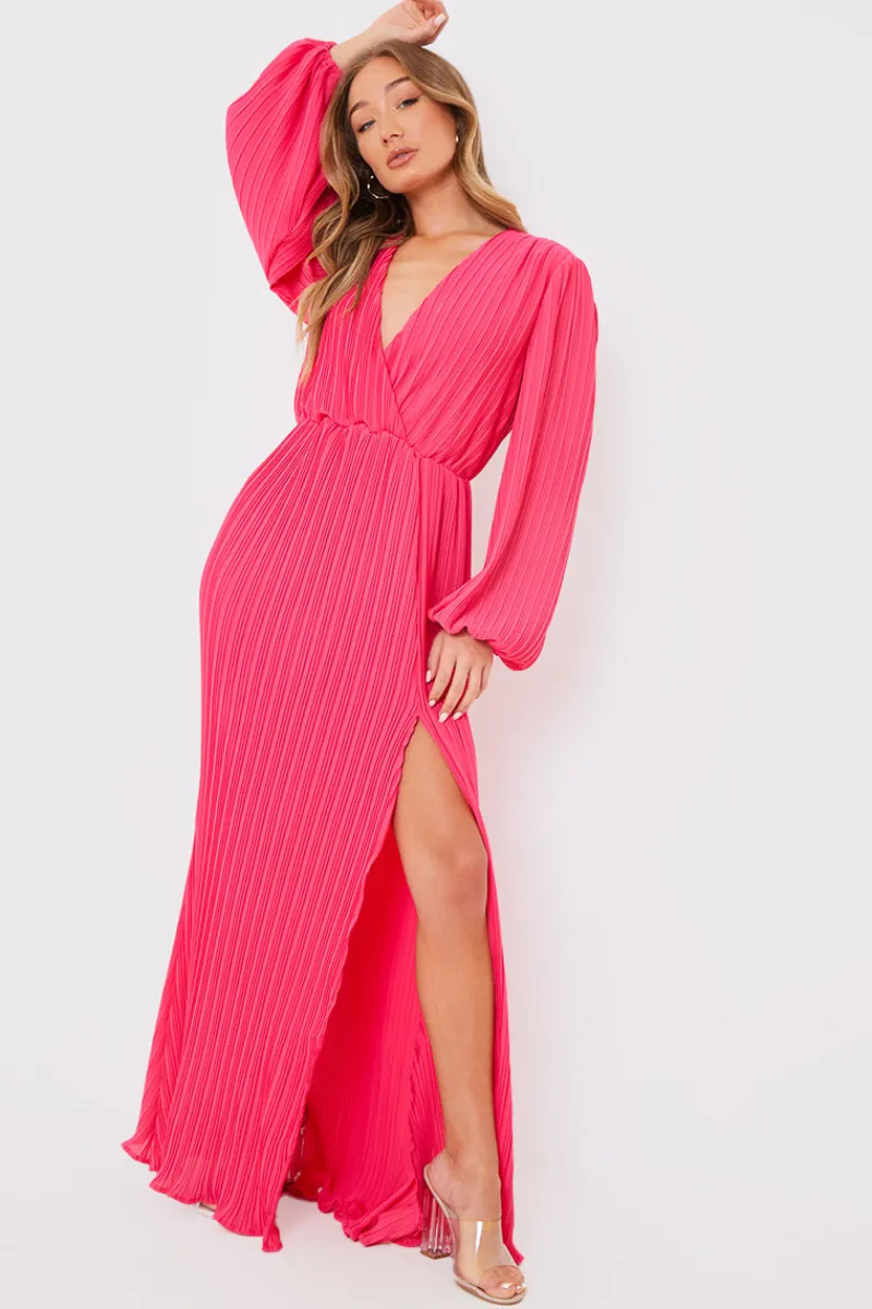 Plisse Ballon Sleeve Maxi Dress|In the Style Online