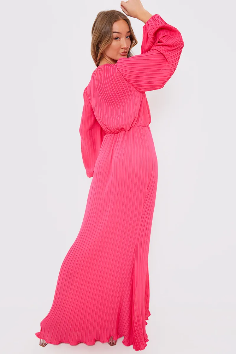 Plisse Ballon Sleeve Maxi Dress|In the Style Online