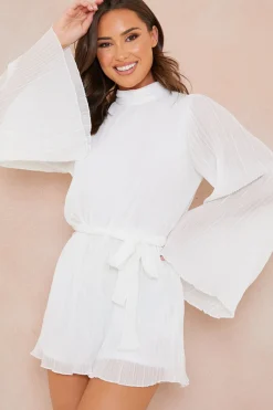 Plisse High Neck Tie Waist Playsuit|In the Style New