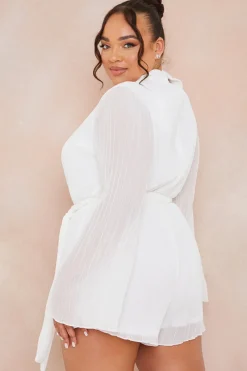 Plisse High Neck Tie Waist Playsuit|In the Style New