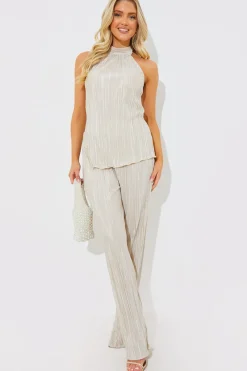 Plisse Wide Leg Co-Ord Trousers|In the Style Discount