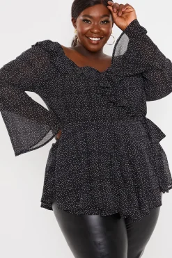 Polka Dot Print Off The Shoulder Top With Tie Waist|In the Style