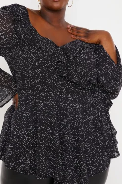 Polka Dot Print Off The Shoulder Top With Tie Waist|In the Style
