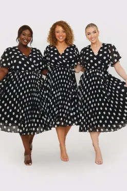 Polka Dot Print Pleated Wrap Midi Dress|In the Style Hot