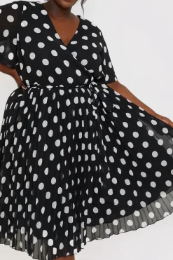 Polka Dot Print Pleated Wrap Midi Dress|In the Style Hot