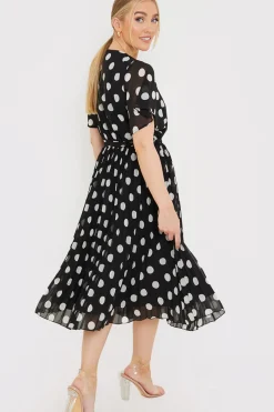 Polka Dot Print Pleated Wrap Midi Dress|In the Style Hot