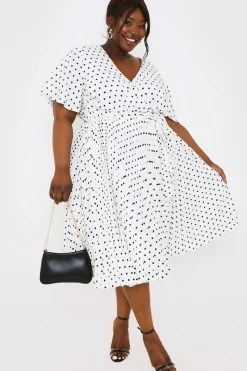 Polka Dot Print Pleated Wrap Midi Dress|In the Style Hot