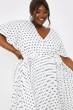 Polka Dot Print Pleated Wrap Midi Dress|In the Style Hot