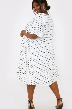 Polka Dot Print Pleated Wrap Midi Dress|In the Style Hot