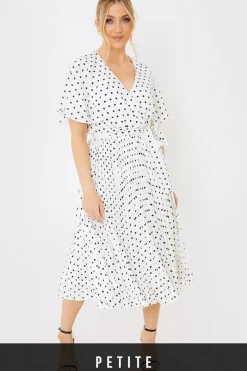 Polka Dot Print Pleated Wrap Midi Dress|In the Style Hot