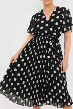 Polka Dot Print Pleated Wrap Midi Dress|In the Style Hot