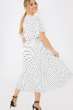 Polka Dot Print Pleated Wrap Midi Dress|In the Style Hot